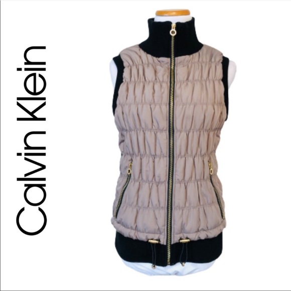 Calvin Klein Jackets & Blazers - CALVIN KLEIN Taupe and Black Puffy Quilted Vest - Size Large